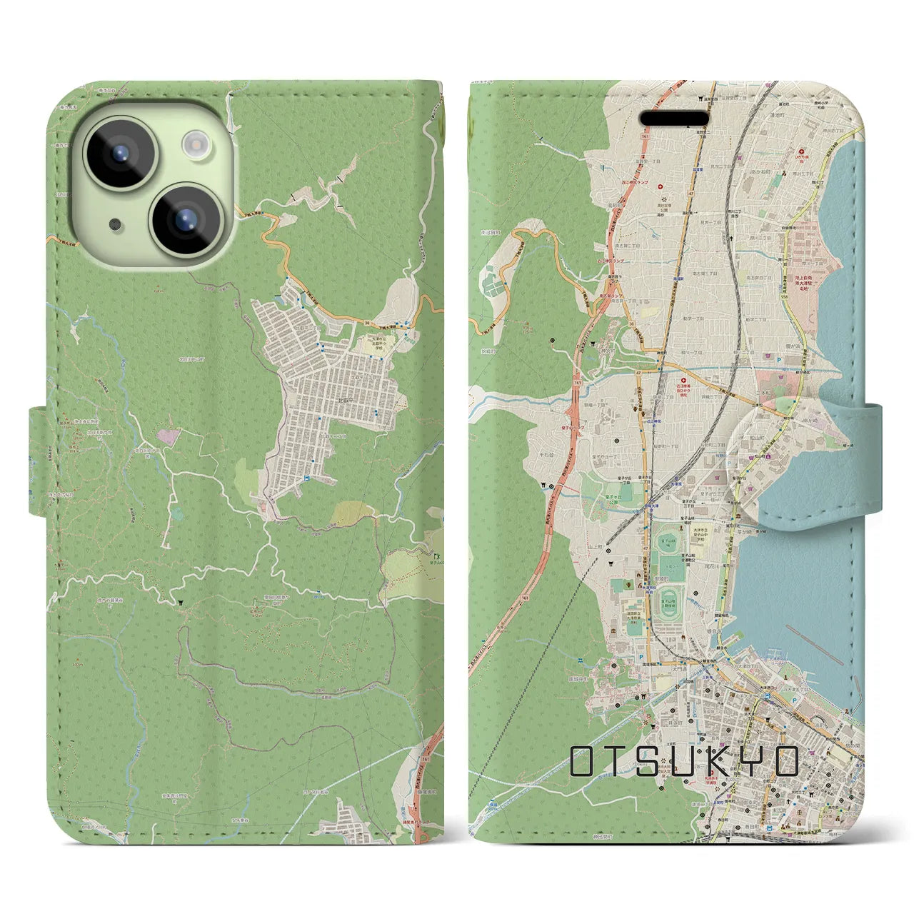 【大津京】地図柄iPhoneケース（手帳両面タイプ・ナチュラル）iPhone 15 用