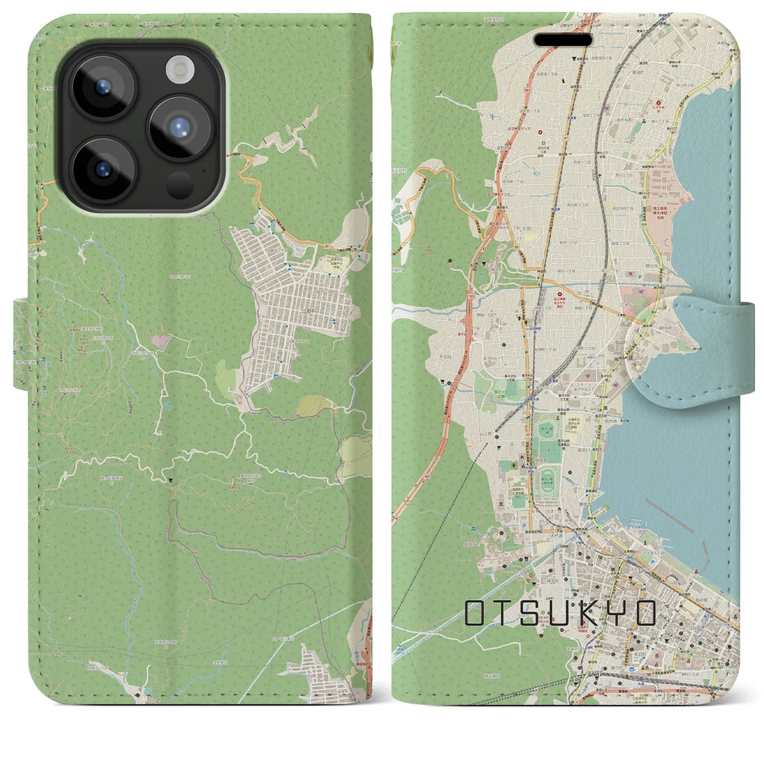 【大津京】地図柄iPhoneケース（手帳両面タイプ・ナチュラル）iPhone 15 Pro Max 用