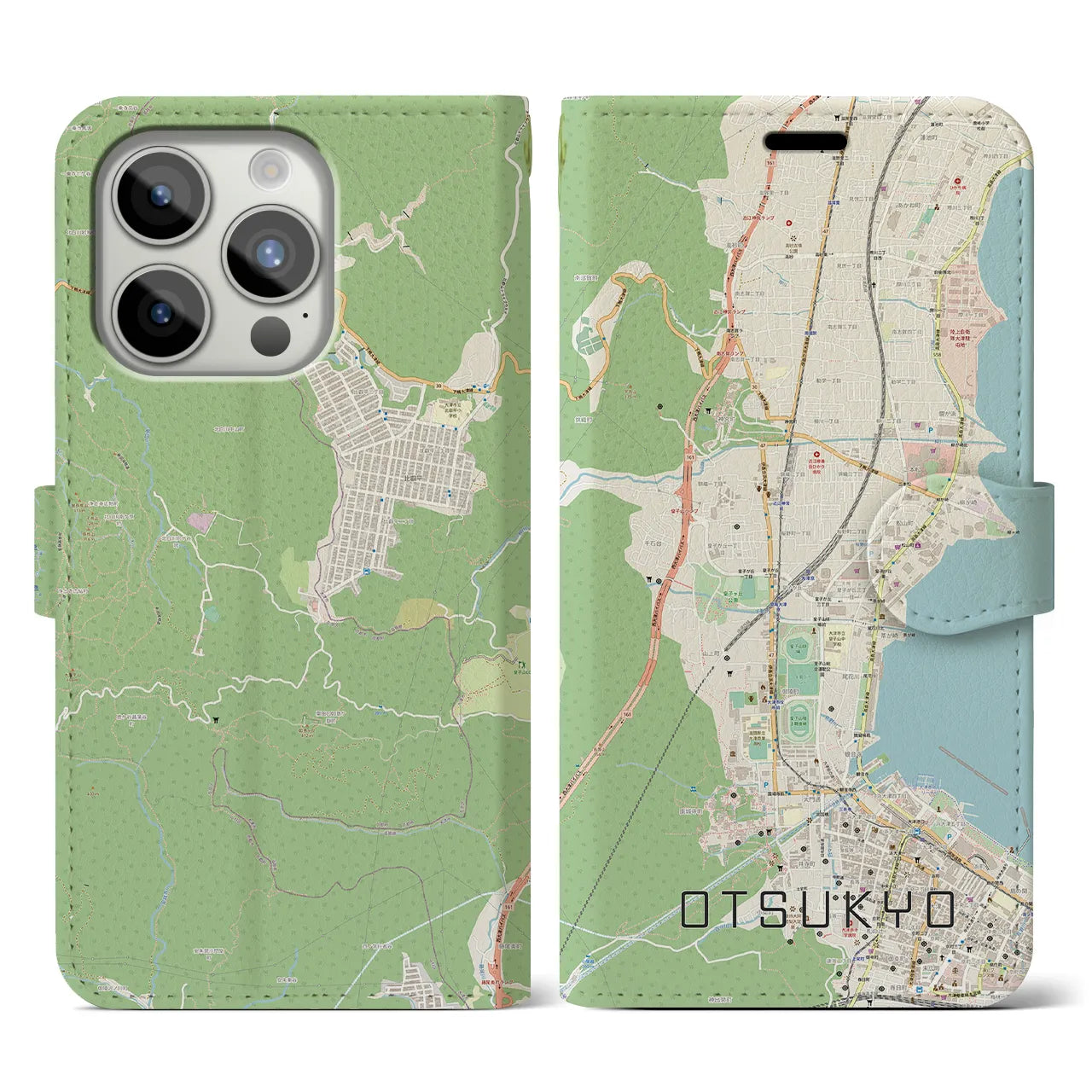 【大津京】地図柄iPhoneケース（手帳両面タイプ・ナチュラル）iPhone 15 Pro 用