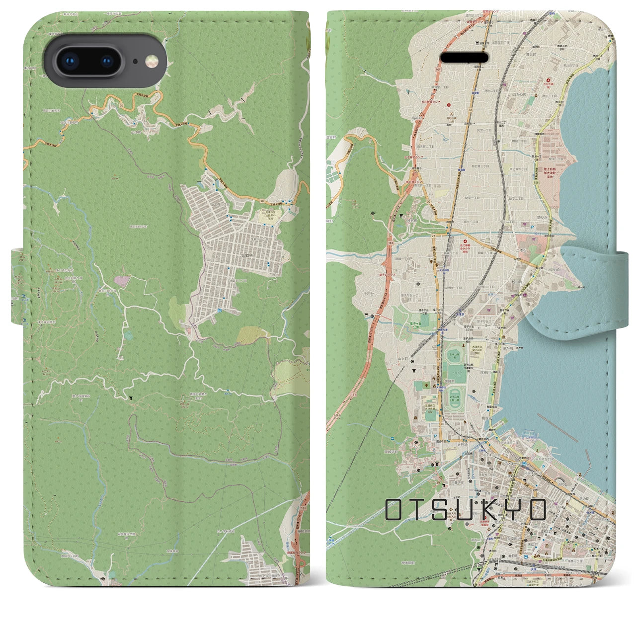 【大津京】地図柄iPhoneケース（手帳両面タイプ・ナチュラル）iPhone 8Plus /7Plus / 6sPlus / 6Plus 用