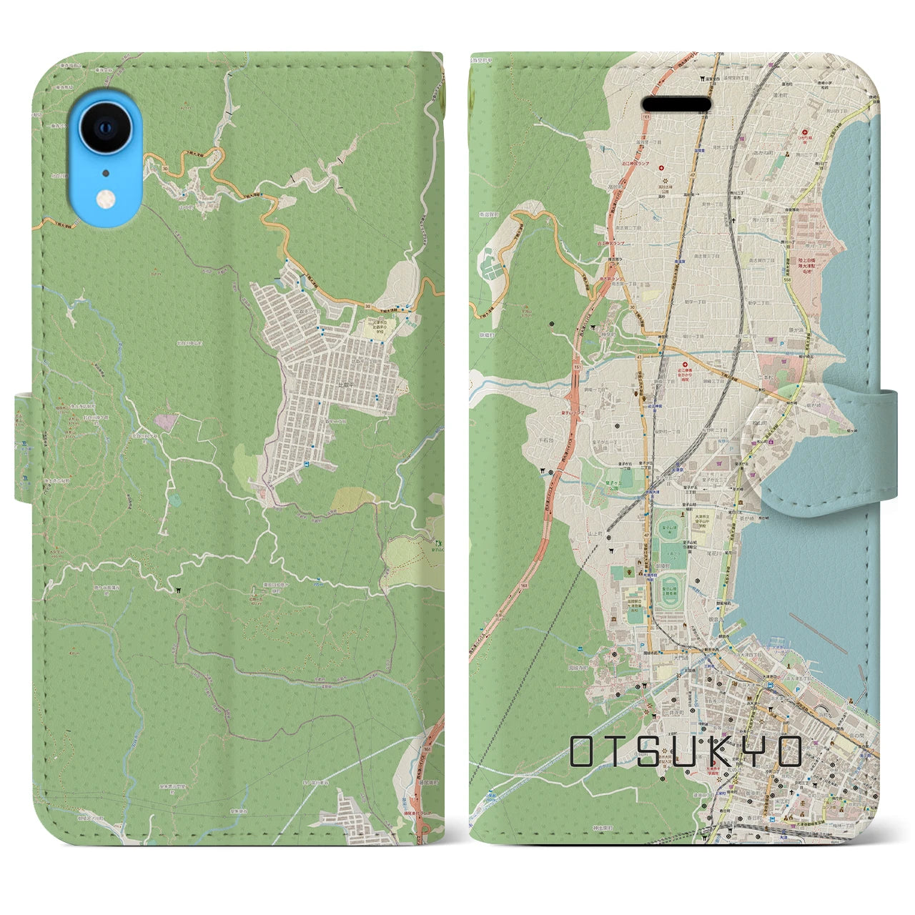 【大津京】地図柄iPhoneケース（手帳両面タイプ・ナチュラル）iPhone XR 用