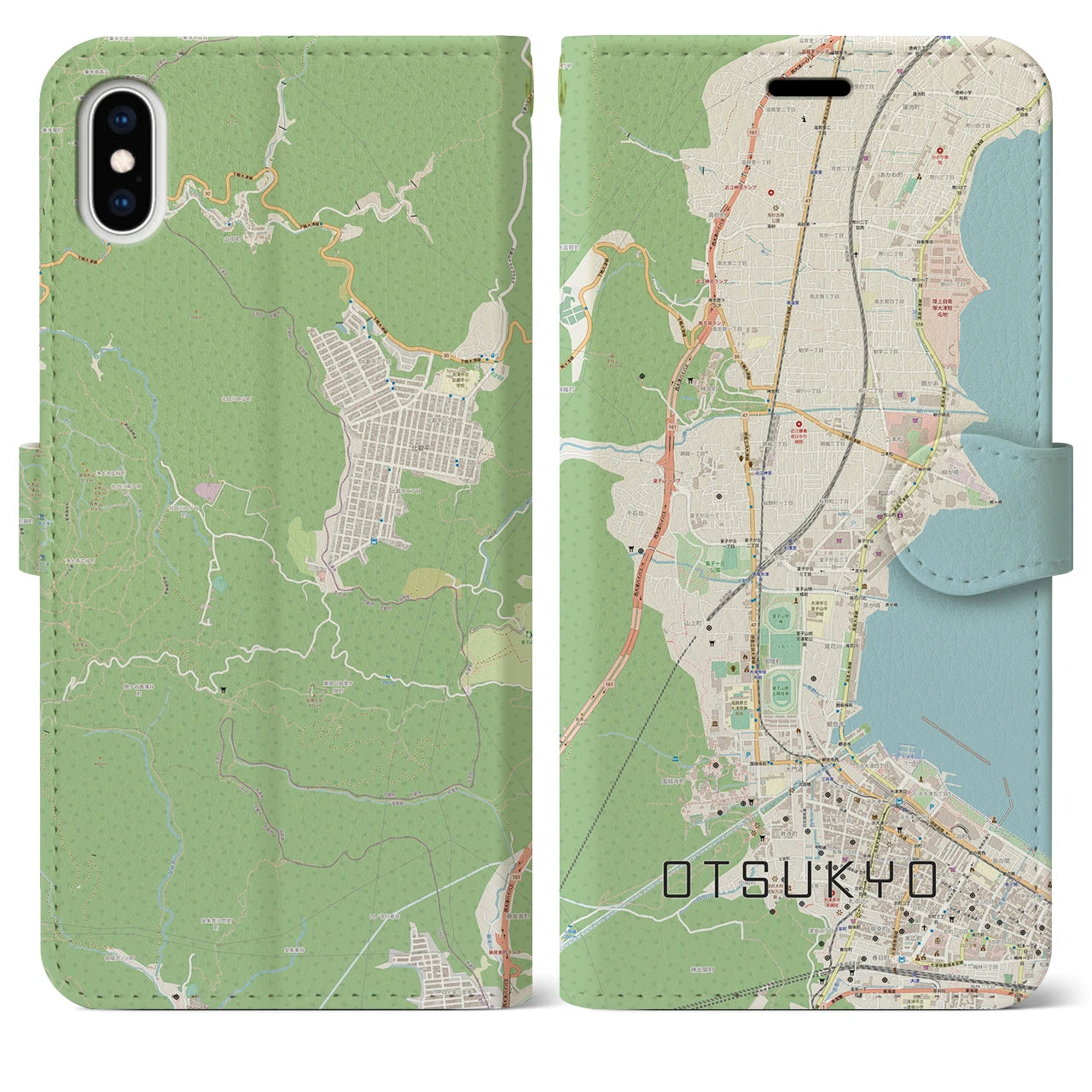 【大津京】地図柄iPhoneケース（手帳両面タイプ・ナチュラル）iPhone XS Max 用