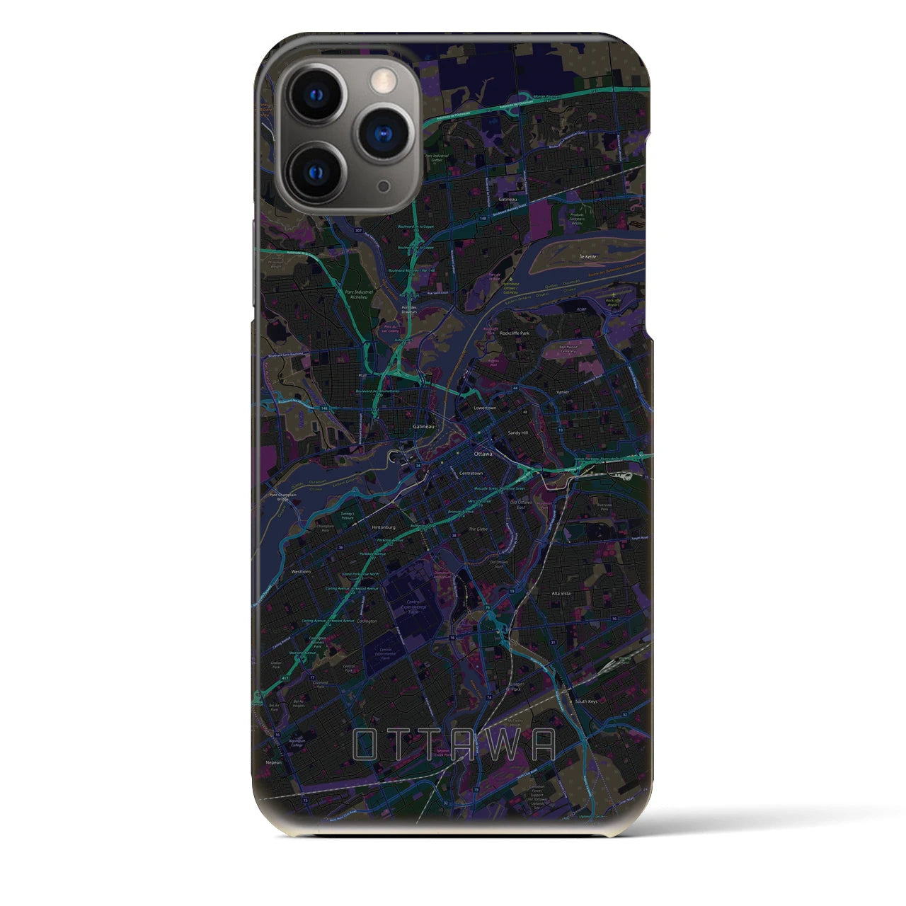 【オタワ】地図柄iPhoneケース（バックカバータイプ・ブラック）iPhone 11 Pro Max 用