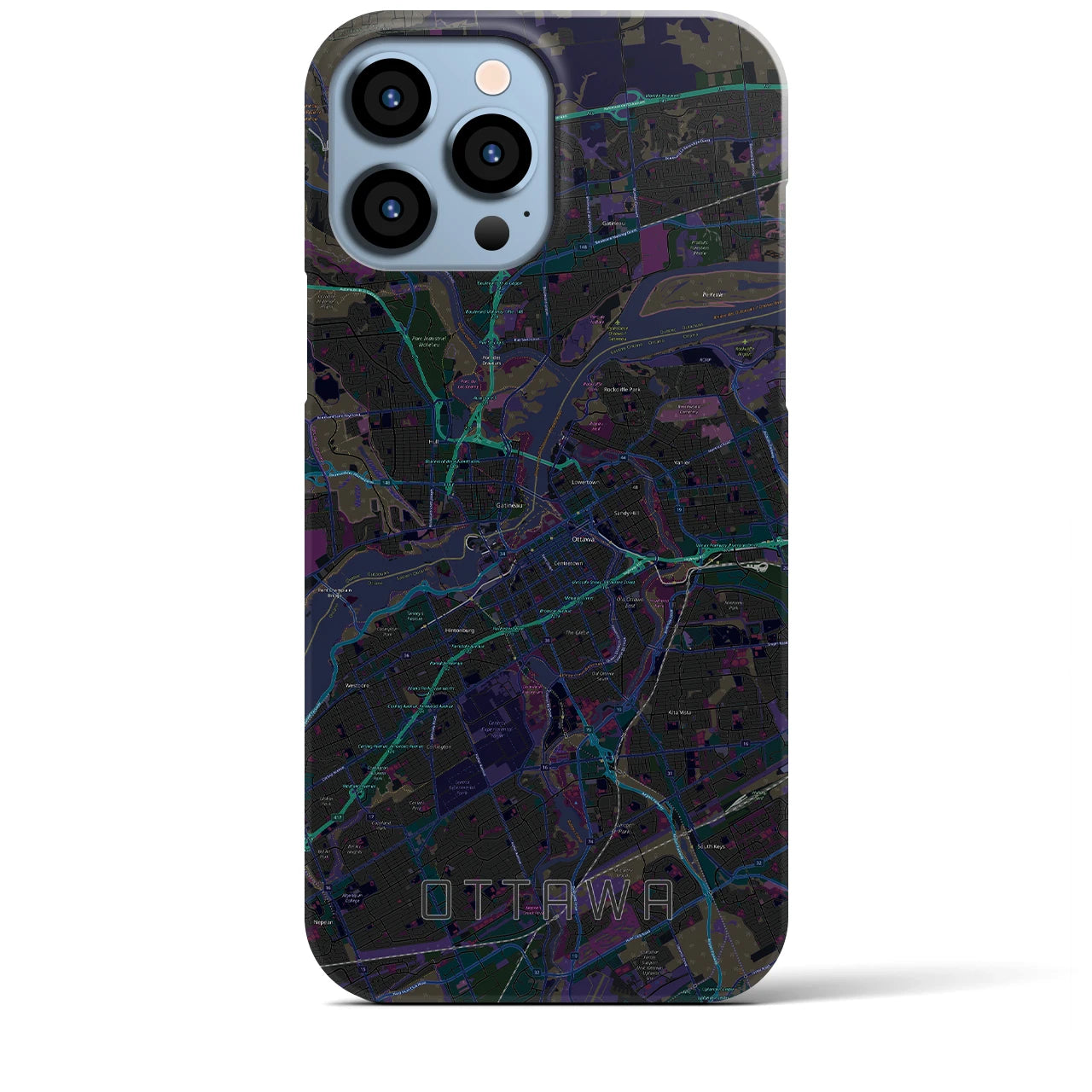 【オタワ】地図柄iPhoneケース（バックカバータイプ・ブラック）iPhone 13 Pro Max 用