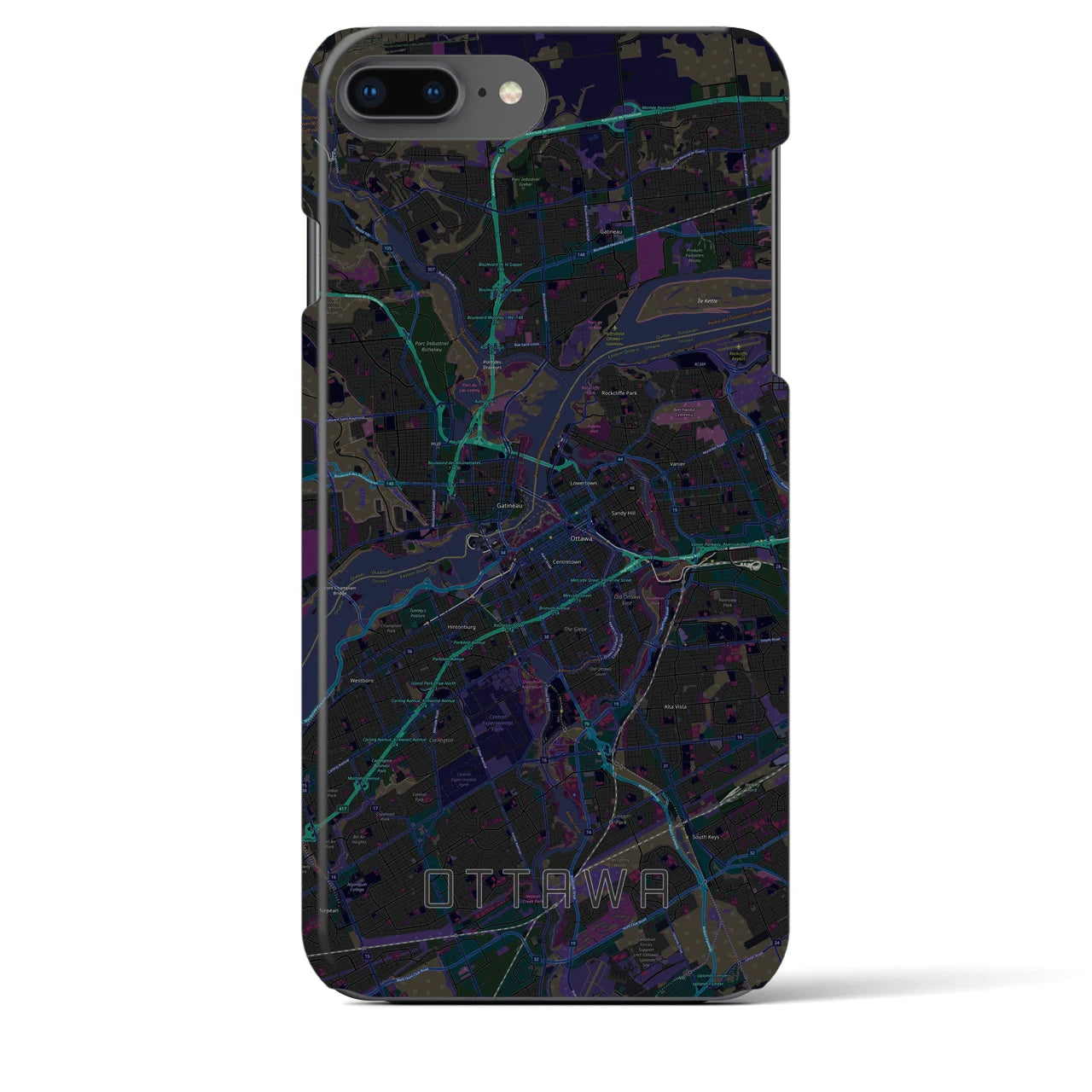 【オタワ】地図柄iPhoneケース（バックカバータイプ・ブラック）iPhone 8Plus /7Plus / 6sPlus / 6Plus 用