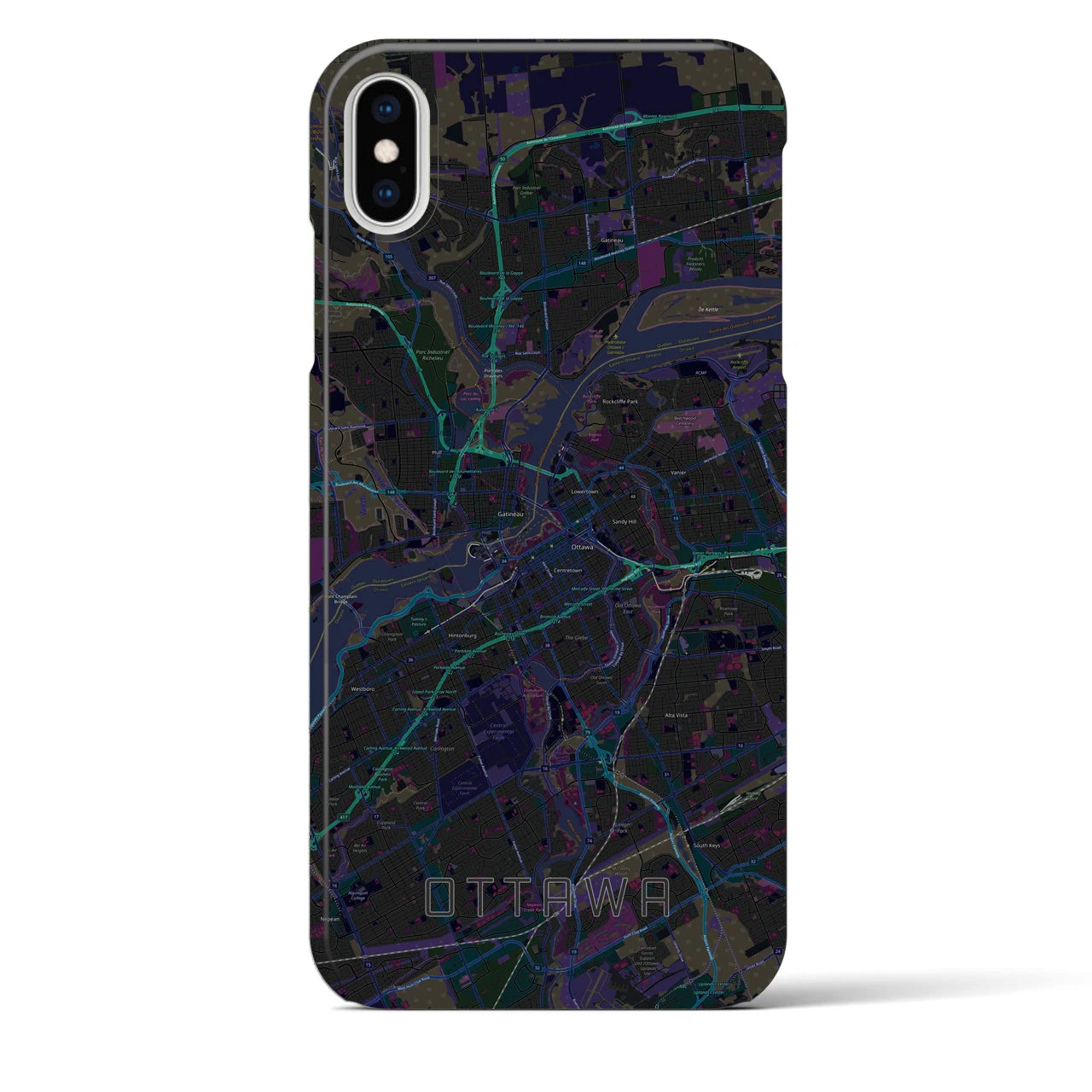 【オタワ】地図柄iPhoneケース（バックカバータイプ・ブラック）iPhone XS Max 用