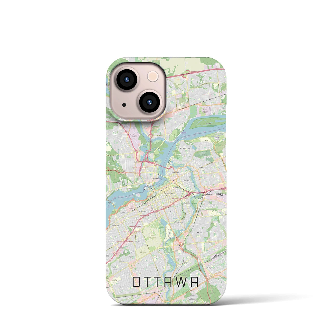 【オタワ】地図柄iPhoneケース（バックカバータイプ・ナチュラル）iPhone 13 mini 用