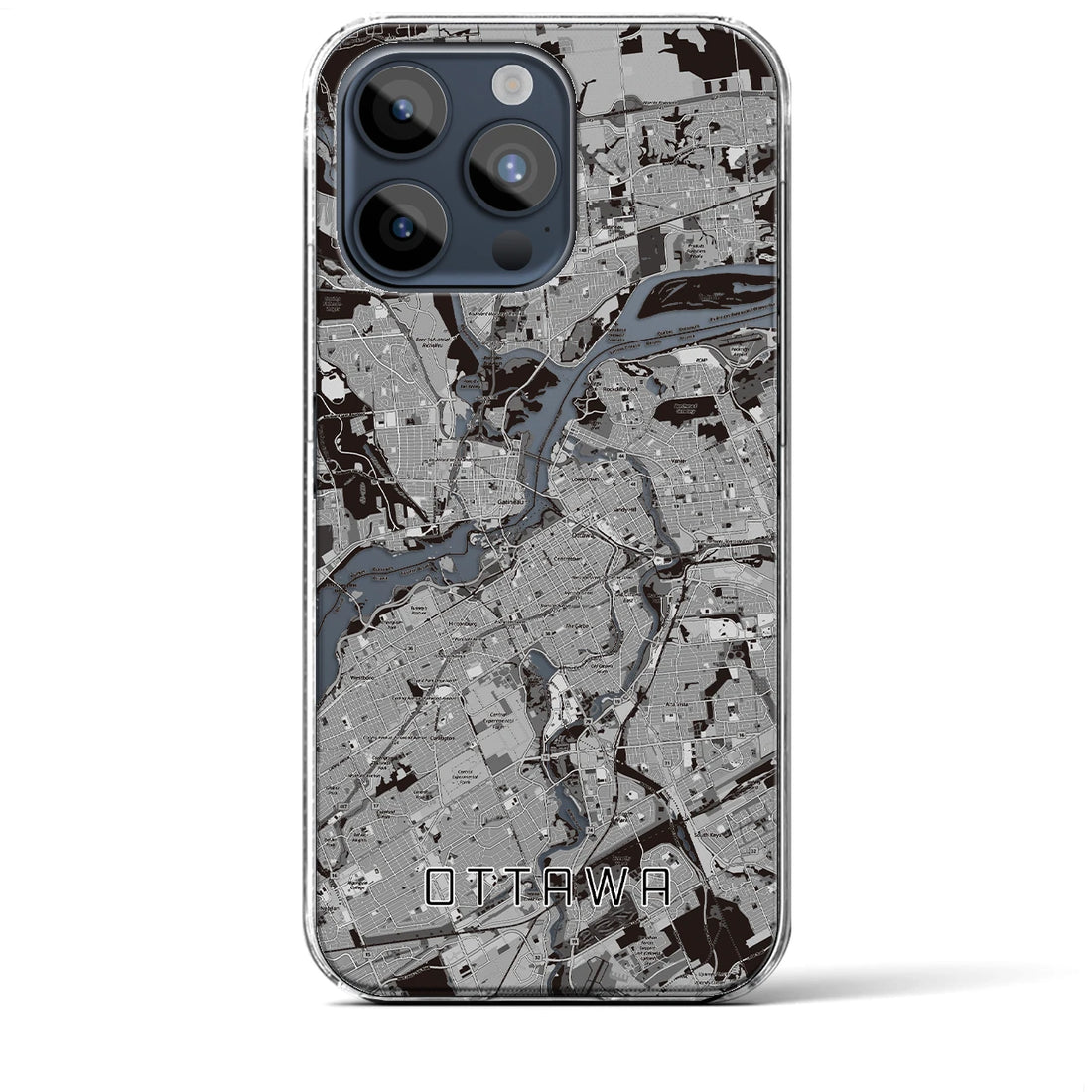 【オタワ】地図柄iPhoneケース（クリアタイプ・モノトーン）iPhone 15 Pro Max 用