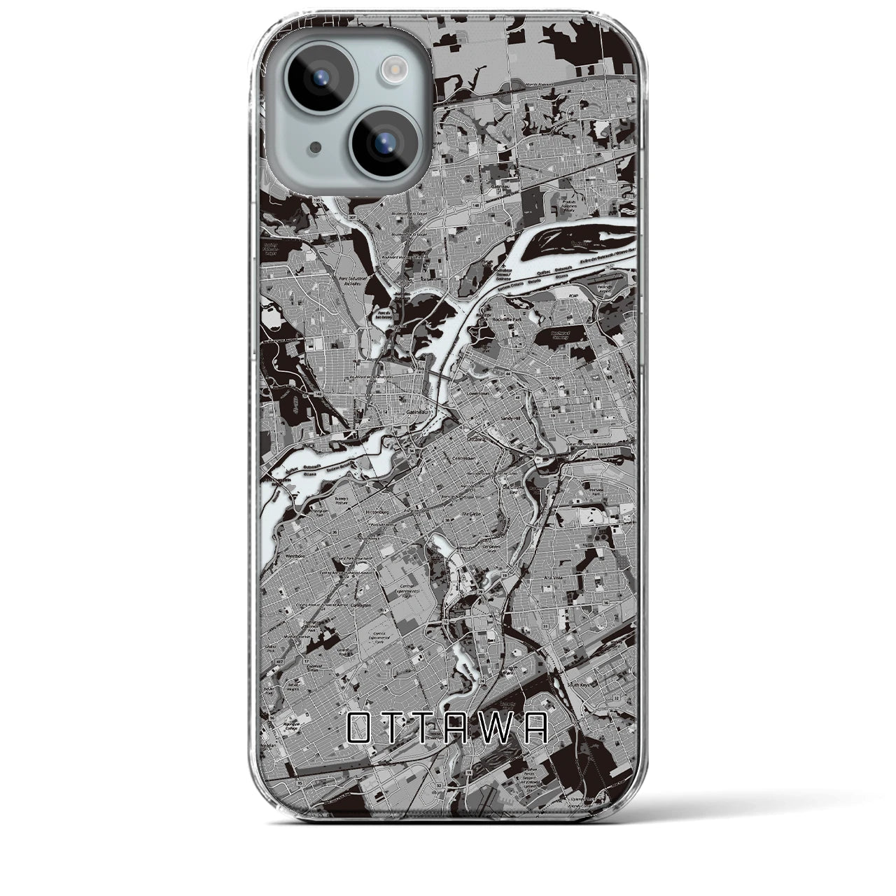 【オタワ】地図柄iPhoneケース（クリアタイプ・モノトーン）iPhone 15 Plus 用