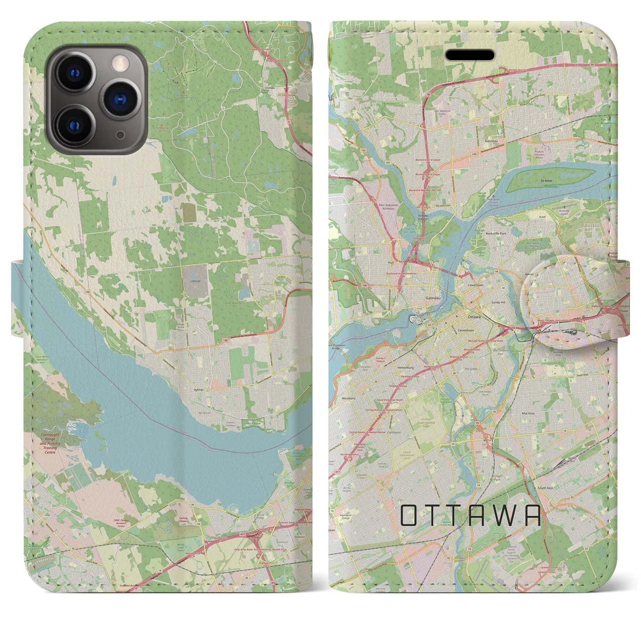 【オタワ】地図柄iPhoneケース（手帳両面タイプ・ナチュラル）iPhone 11 Pro Max 用