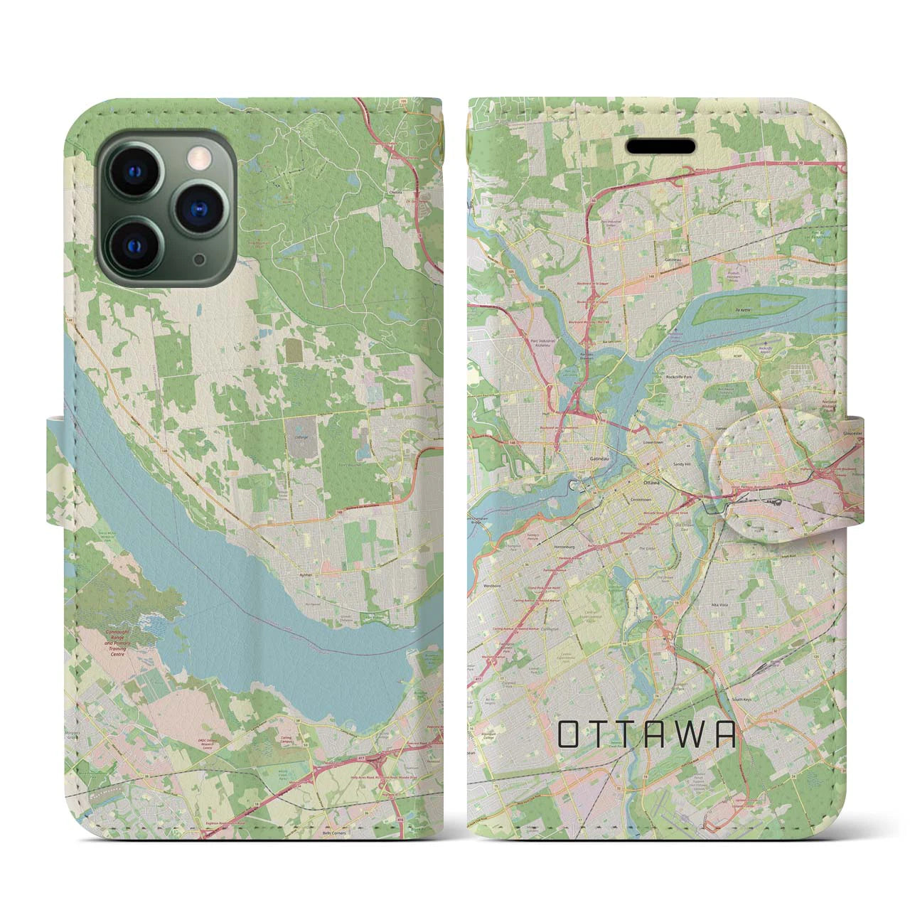 【オタワ】地図柄iPhoneケース（手帳両面タイプ・ナチュラル）iPhone 11 Pro 用
