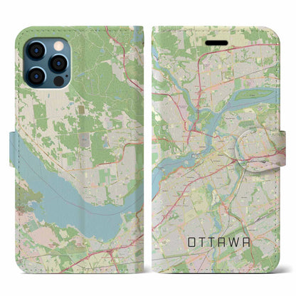 【オタワ（カナダ）】地図柄iPhoneケース（手帳タイプ）ナチュラル・iPhone 12 / 12 Pro 用