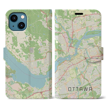 【オタワ（カナダ）】地図柄iPhoneケース（手帳タイプ）ナチュラル・iPhone 13 用