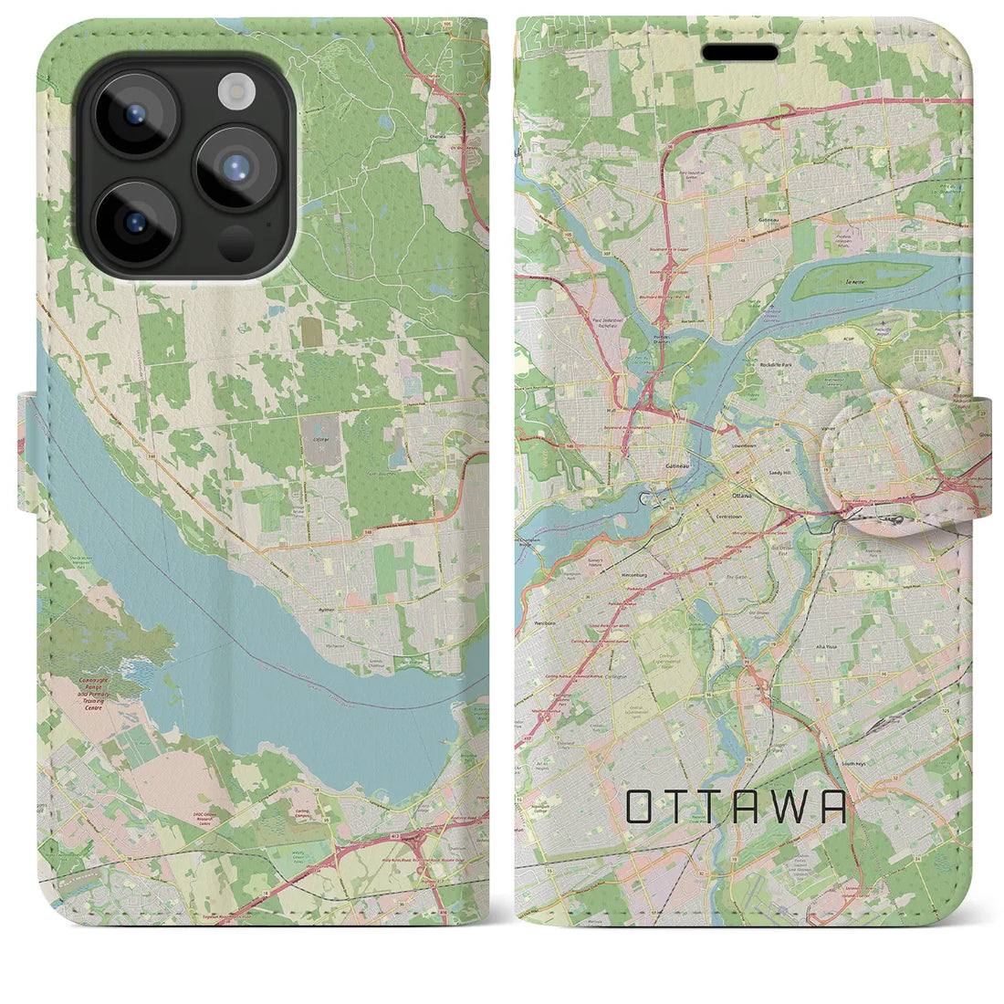 【オタワ】地図柄iPhoneケース（手帳両面タイプ・ナチュラル）iPhone 15 Pro Max 用
