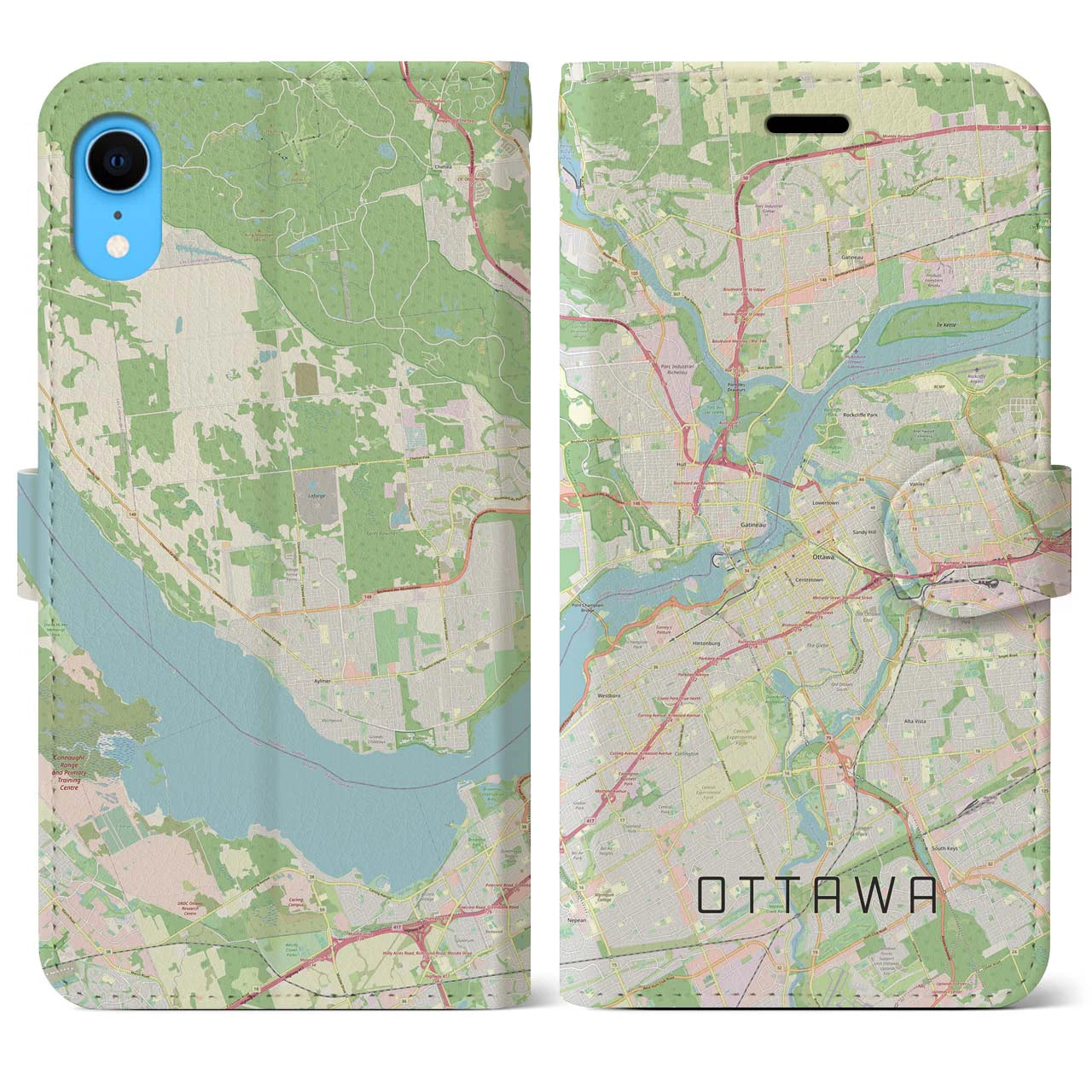 【オタワ】地図柄iPhoneケース（手帳両面タイプ・ナチュラル）iPhone XR 用