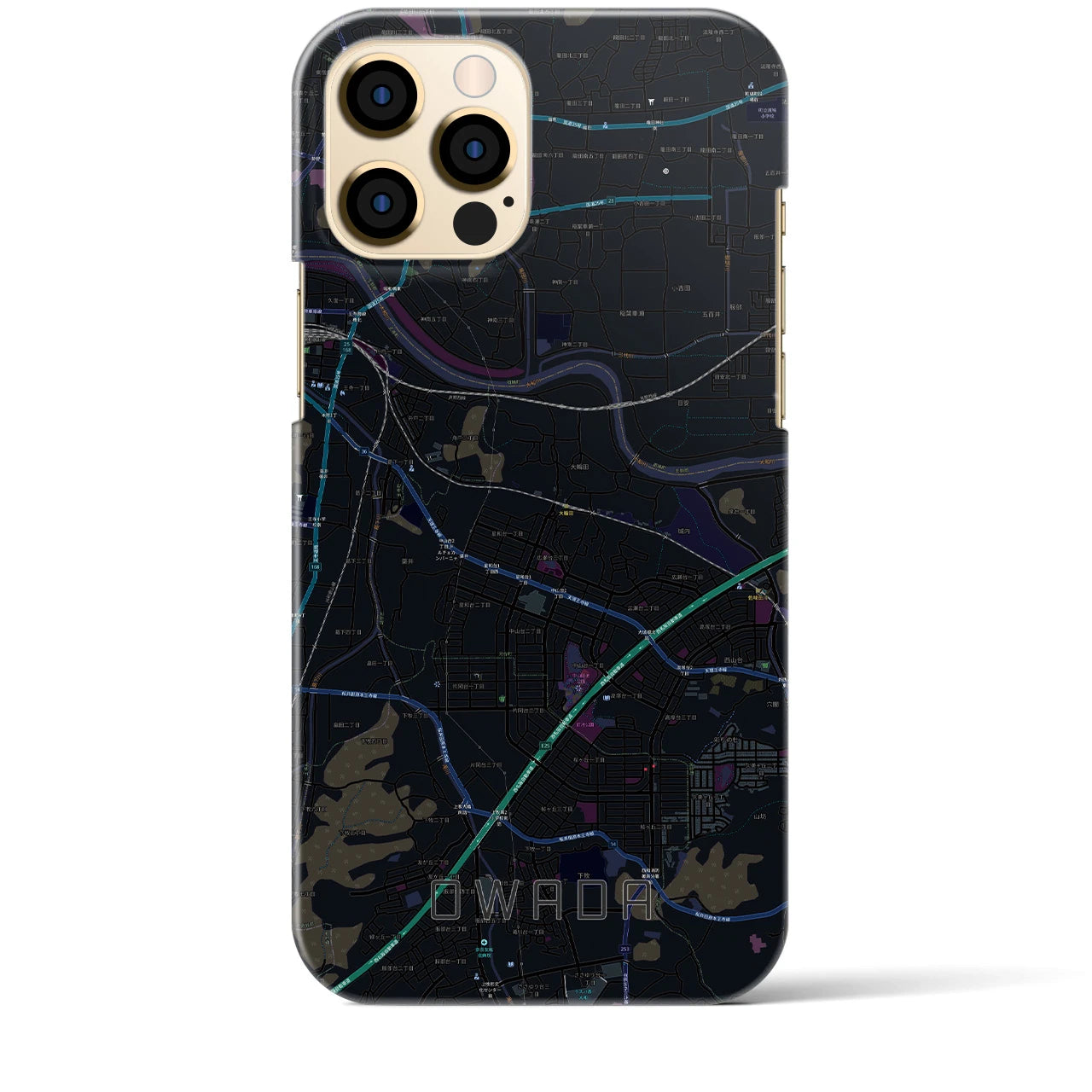【大輪田】地図柄iPhoneケース（バックカバータイプ・ブラック）iPhone 12 Pro Max 用