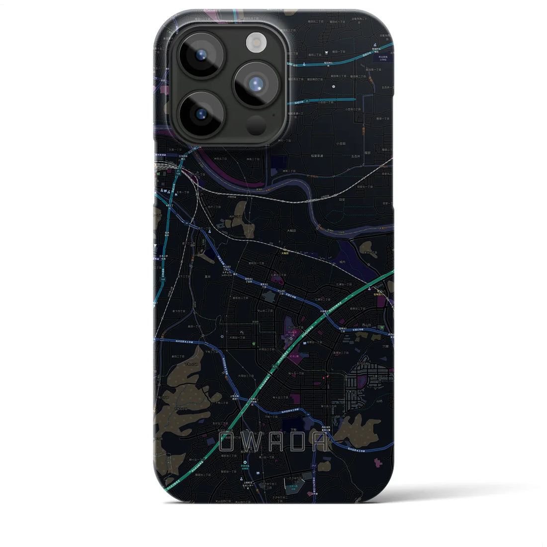 【大輪田】地図柄iPhoneケース（バックカバータイプ・ブラック）iPhone 15 Pro Max 用