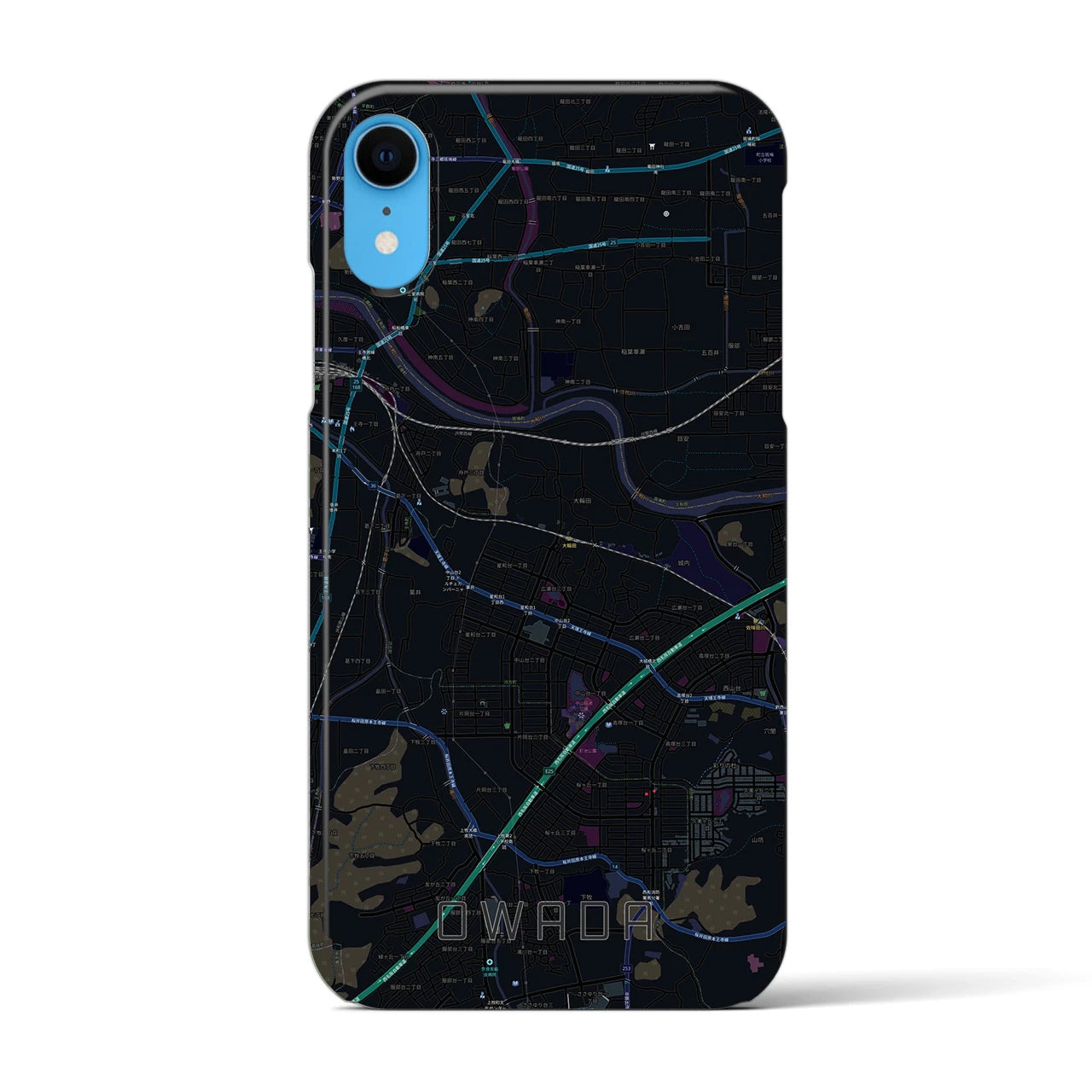 【大輪田】地図柄iPhoneケース（バックカバータイプ・ブラック）iPhone XR 用