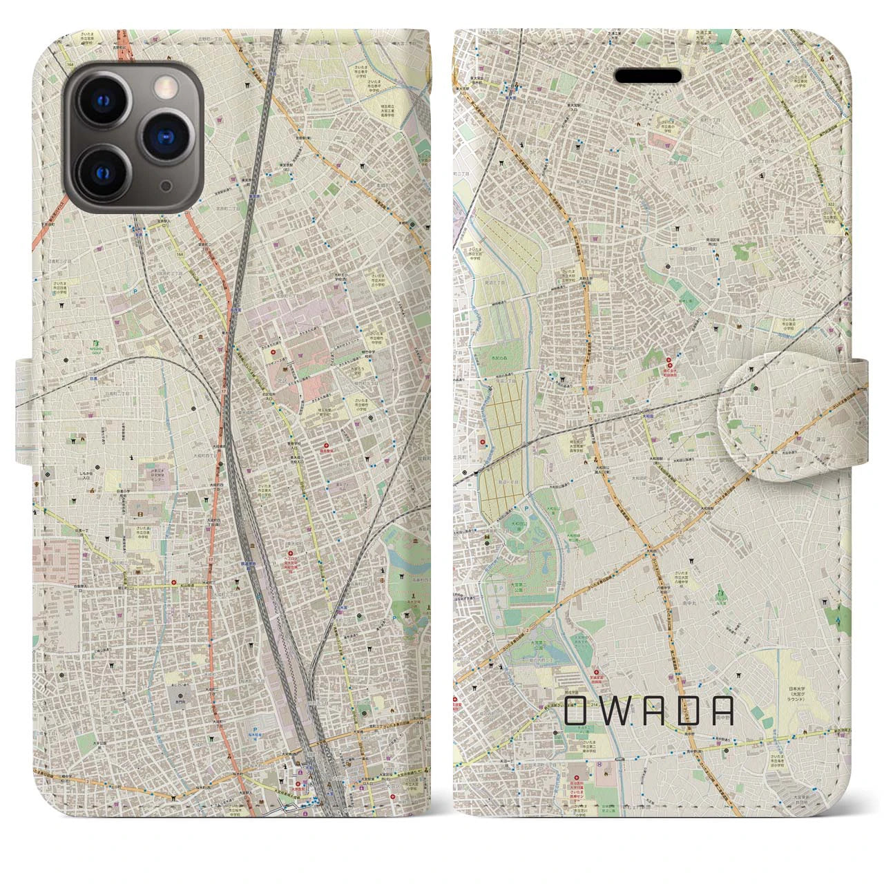 【大和田】地図柄iPhoneケース（手帳両面タイプ・ナチュラル）iPhone 11 Pro Max 用