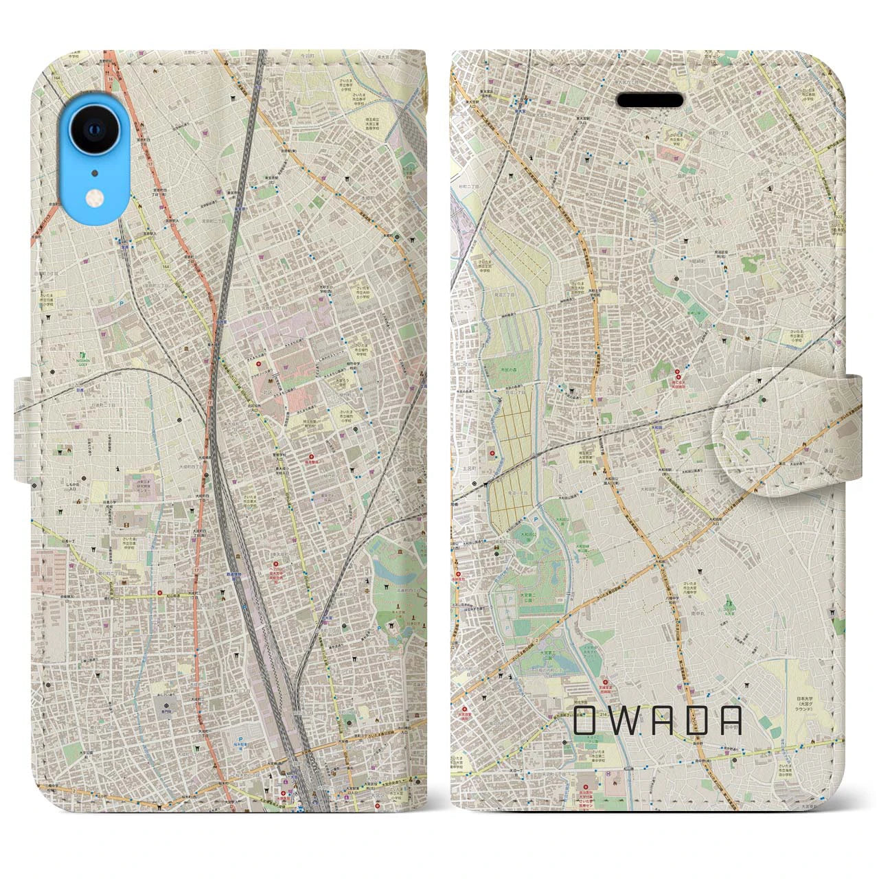 【大和田】地図柄iPhoneケース（手帳両面タイプ・ナチュラル）iPhone XR 用