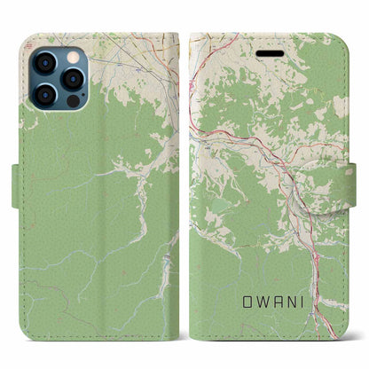 【大鰐（青森県）】地図柄iPhoneケース（手帳タイプ）ナチュラル・iPhone 12 / 12 Pro 用