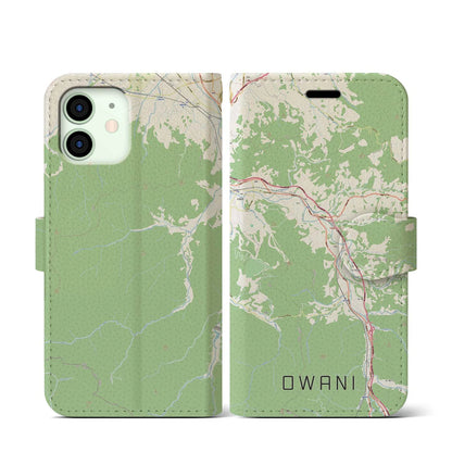 【大鰐（青森県）】地図柄iPhoneケース（手帳タイプ）ナチュラル・iPhone 12 mini 用