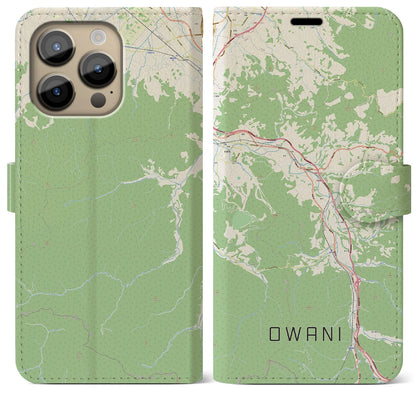 【大鰐（青森県）】地図柄iPhoneケース（手帳タイプ）ナチュラル・iPhone 14 Pro Max 用