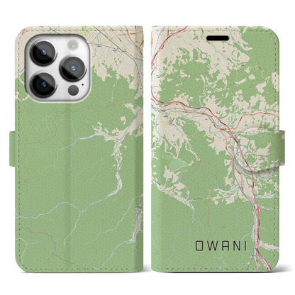 【大鰐（青森県）】地図柄iPhoneケース（手帳タイプ）ナチュラル・iPhone 14 Pro 用