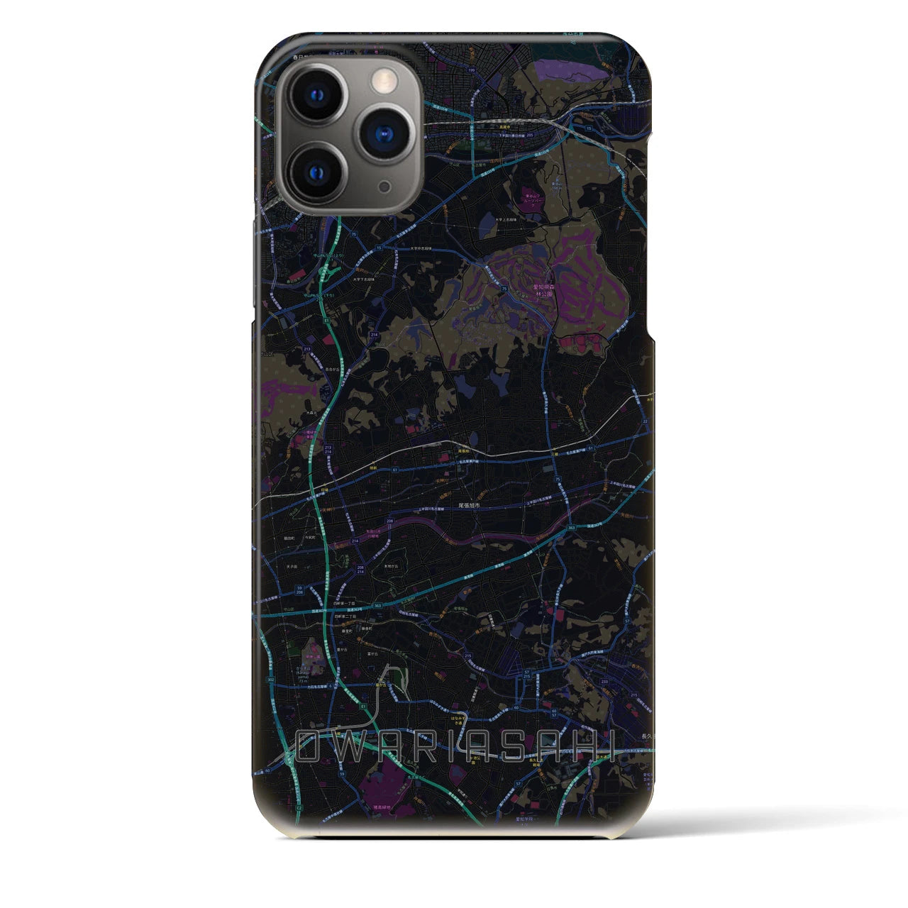 【尾張旭】地図柄iPhoneケース（バックカバータイプ・ブラック）iPhone 11 Pro Max 用