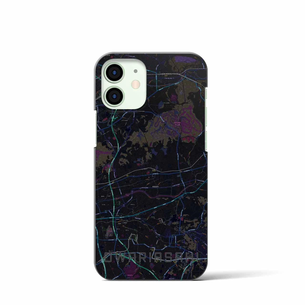 【尾張旭】地図柄iPhoneケース（バックカバータイプ・ブラック）iPhone 12 mini 用