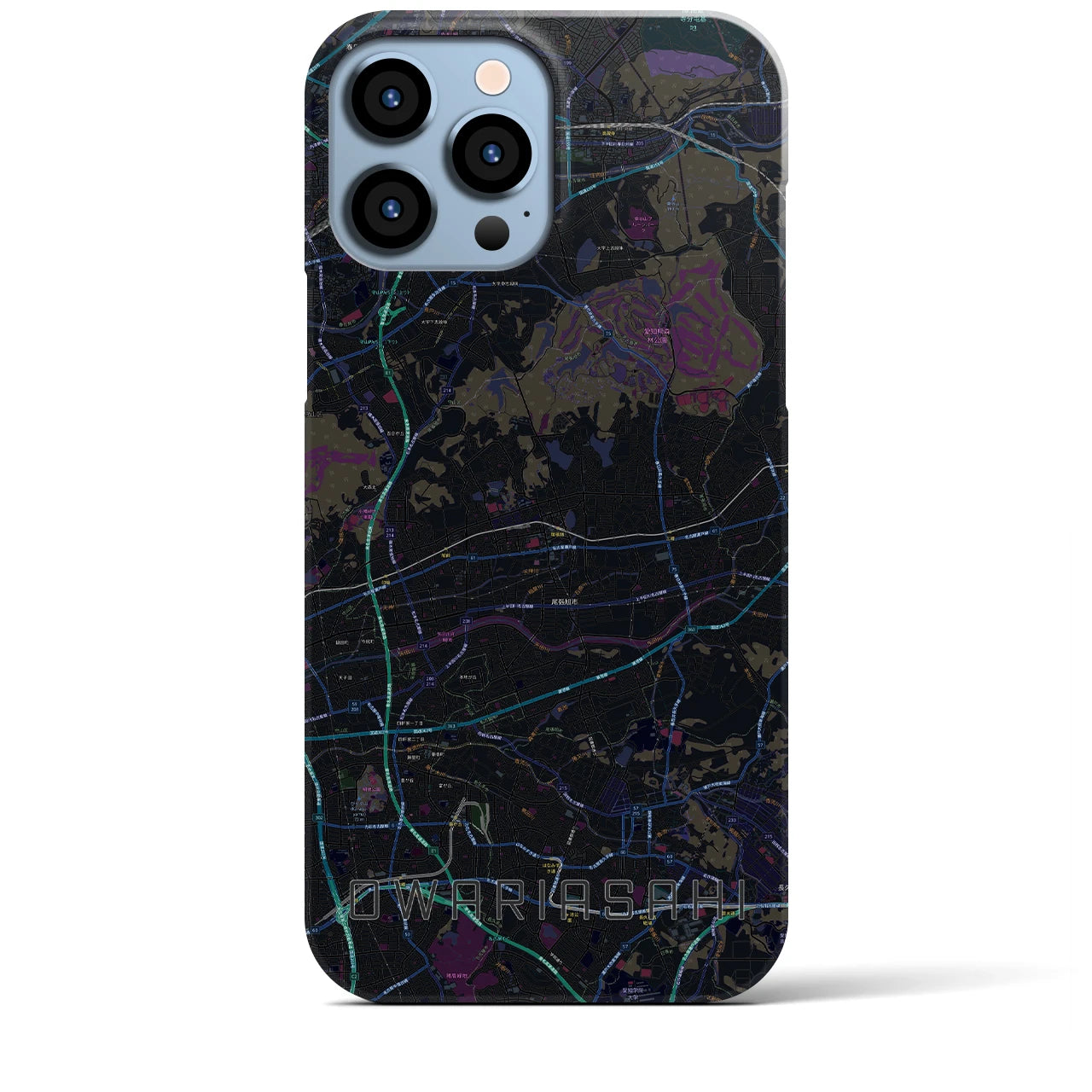 【尾張旭】地図柄iPhoneケース（バックカバータイプ・ブラック）iPhone 13 Pro Max 用