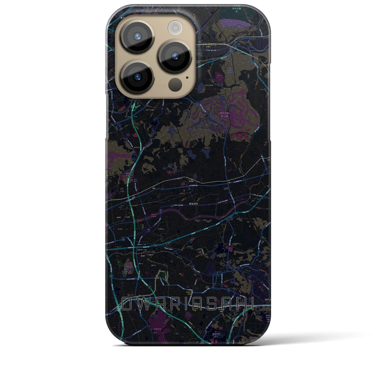 【尾張旭】地図柄iPhoneケース（バックカバータイプ・ブラック）iPhone 14 Pro Max 用