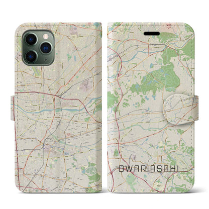 【尾張旭（愛知県）】地図柄iPhoneケース（手帳タイプ）ナチュラル・iPhone 11 Pro 用