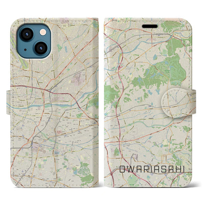 【尾張旭（愛知県）】地図柄iPhoneケース（手帳タイプ）ナチュラル・iPhone 13 用