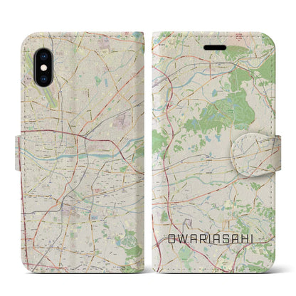 【尾張旭（愛知県）】地図柄iPhoneケース（手帳タイプ）ナチュラル・iPhone XS / X 用