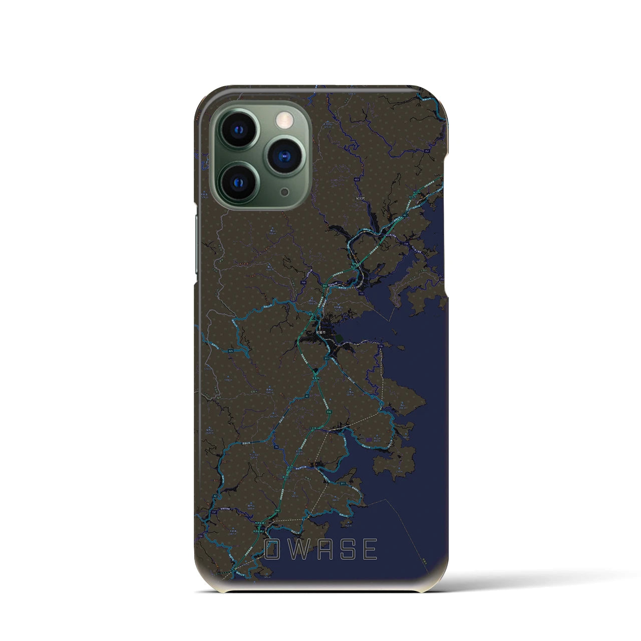 【尾鷲】地図柄iPhoneケース（バックカバータイプ・ブラック）iPhone 11 Pro 用