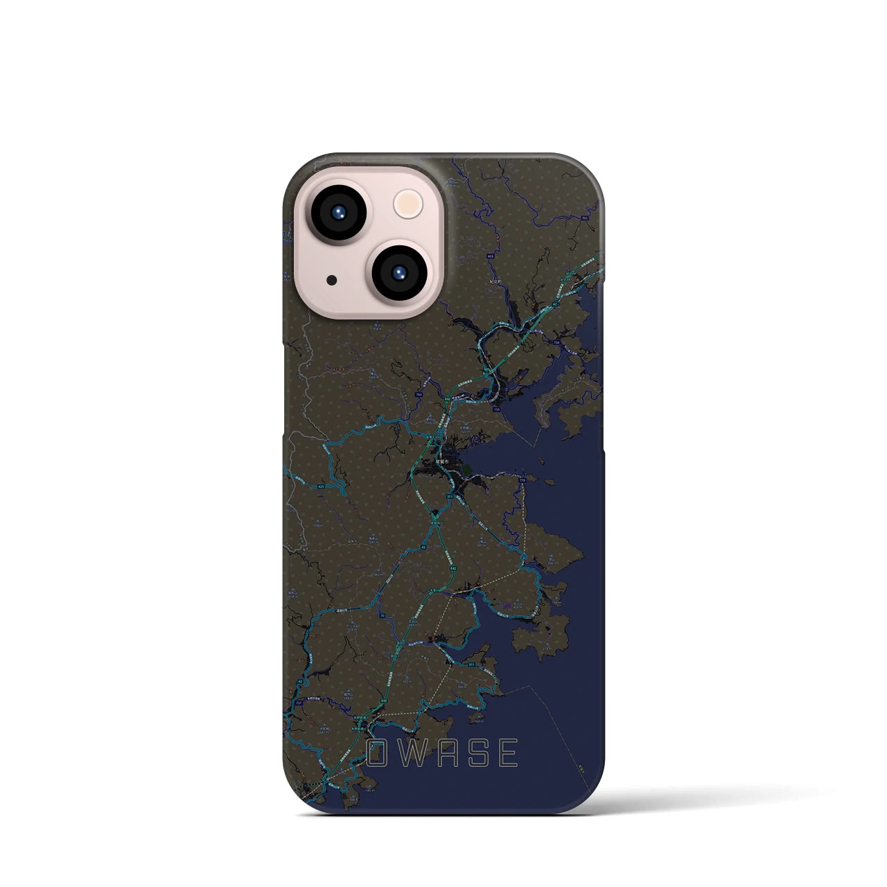 【尾鷲】地図柄iPhoneケース（バックカバータイプ・ブラック）iPhone 13 mini 用