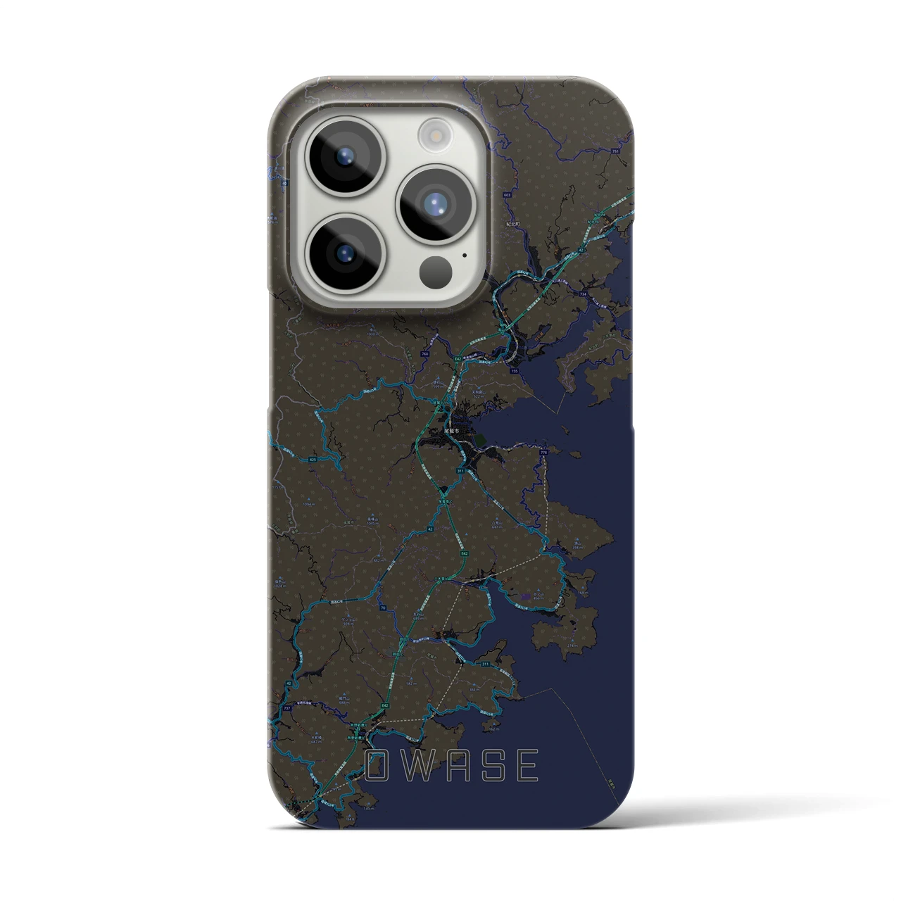 【尾鷲】地図柄iPhoneケース（バックカバータイプ・ブラック）iPhone 15 Pro 用