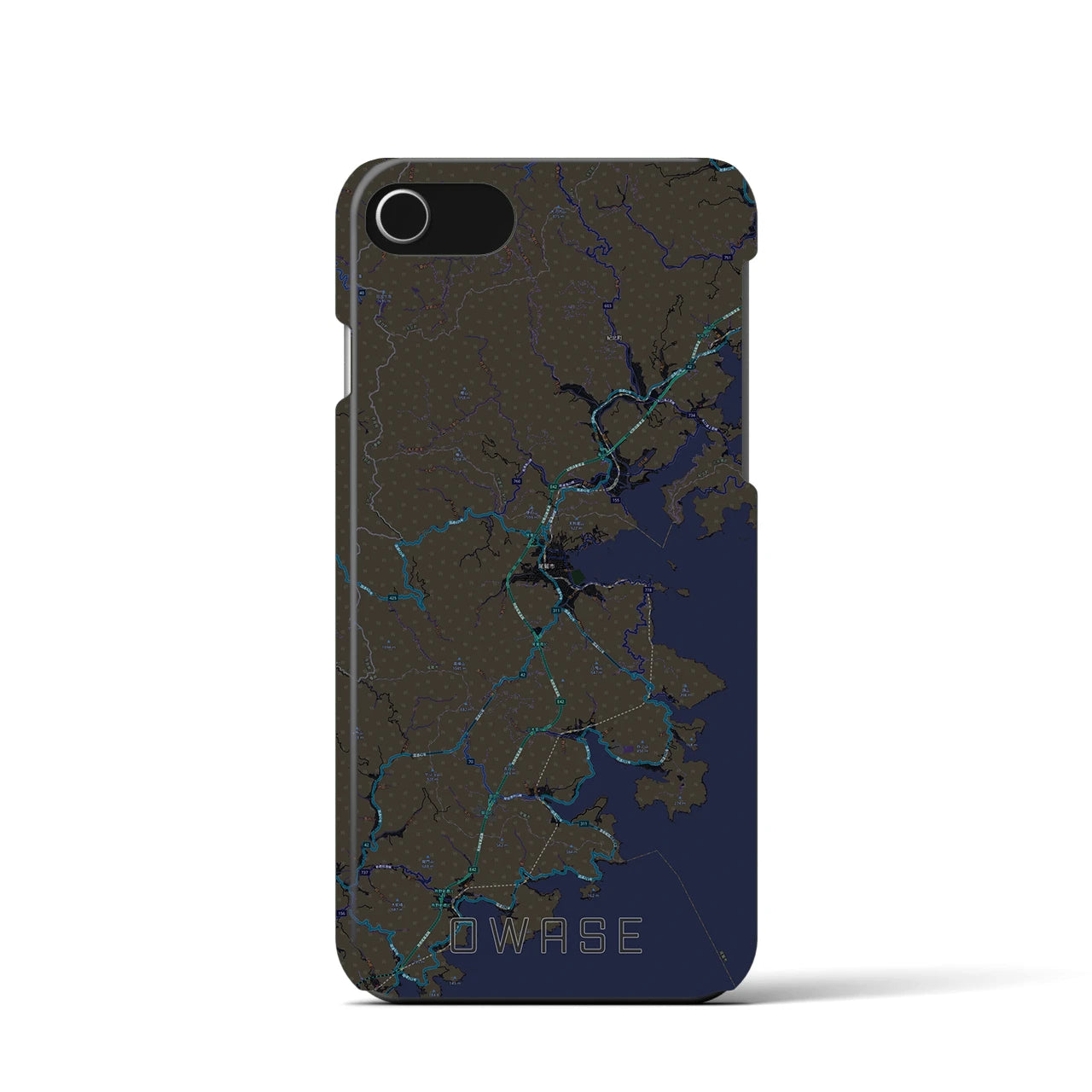 【尾鷲】地図柄iPhoneケース（バックカバータイプ・ブラック）iPhone SE（第3 / 第2世代） / 8 / 7 / 6s / 6 用