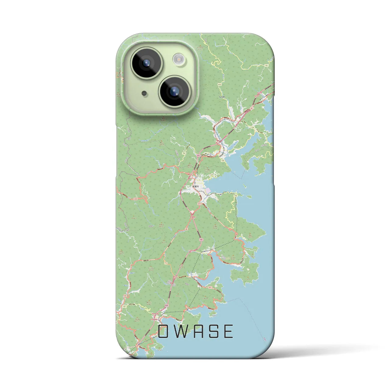 【尾鷲】地図柄iPhoneケース（バックカバータイプ・ナチュラル）iPhone 15 用
