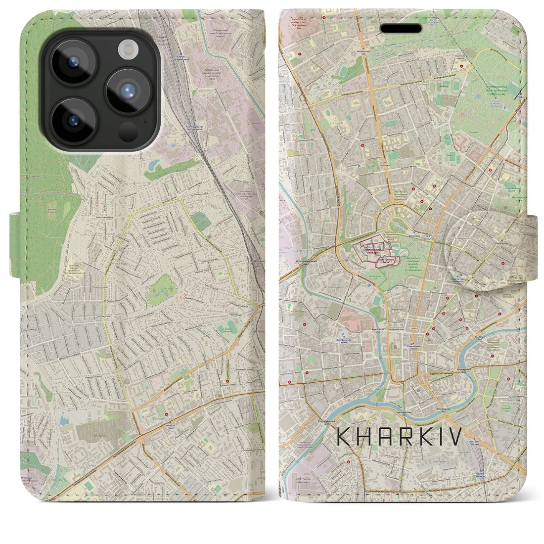 【尾鷲】地図柄iPhoneケース（手帳両面タイプ・ナチュラル）iPhone 15 Pro Max 用