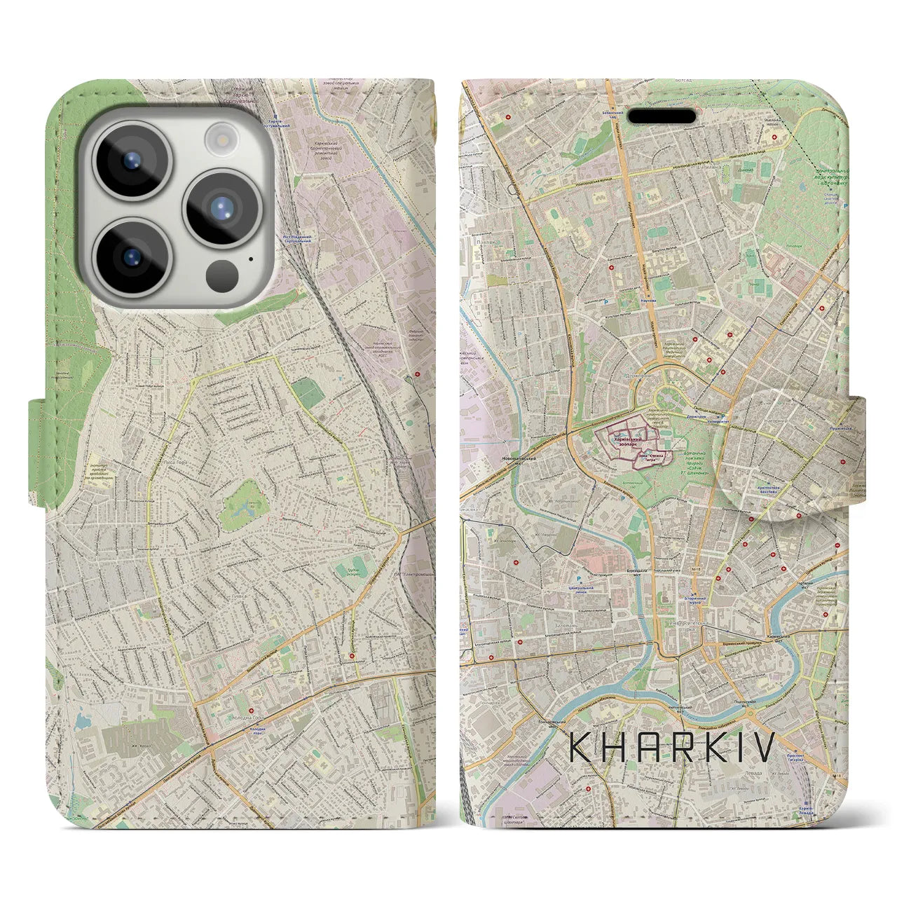 【尾鷲】地図柄iPhoneケース（手帳両面タイプ・ナチュラル）iPhone 15 Pro 用