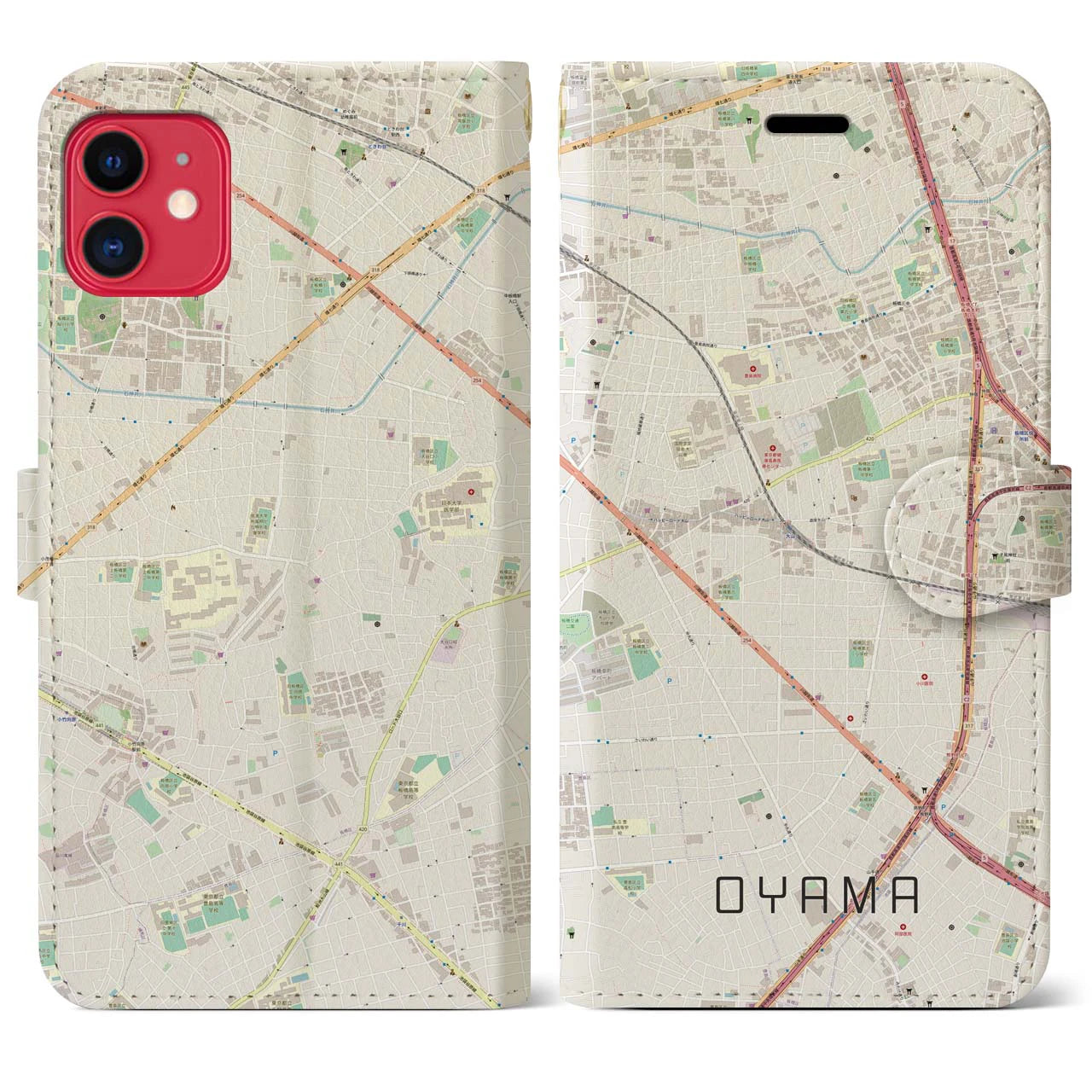 【大山（東京都）】地図柄iPhoneケース（手帳両面タイプ・ナチュラル）iPhone 11 用