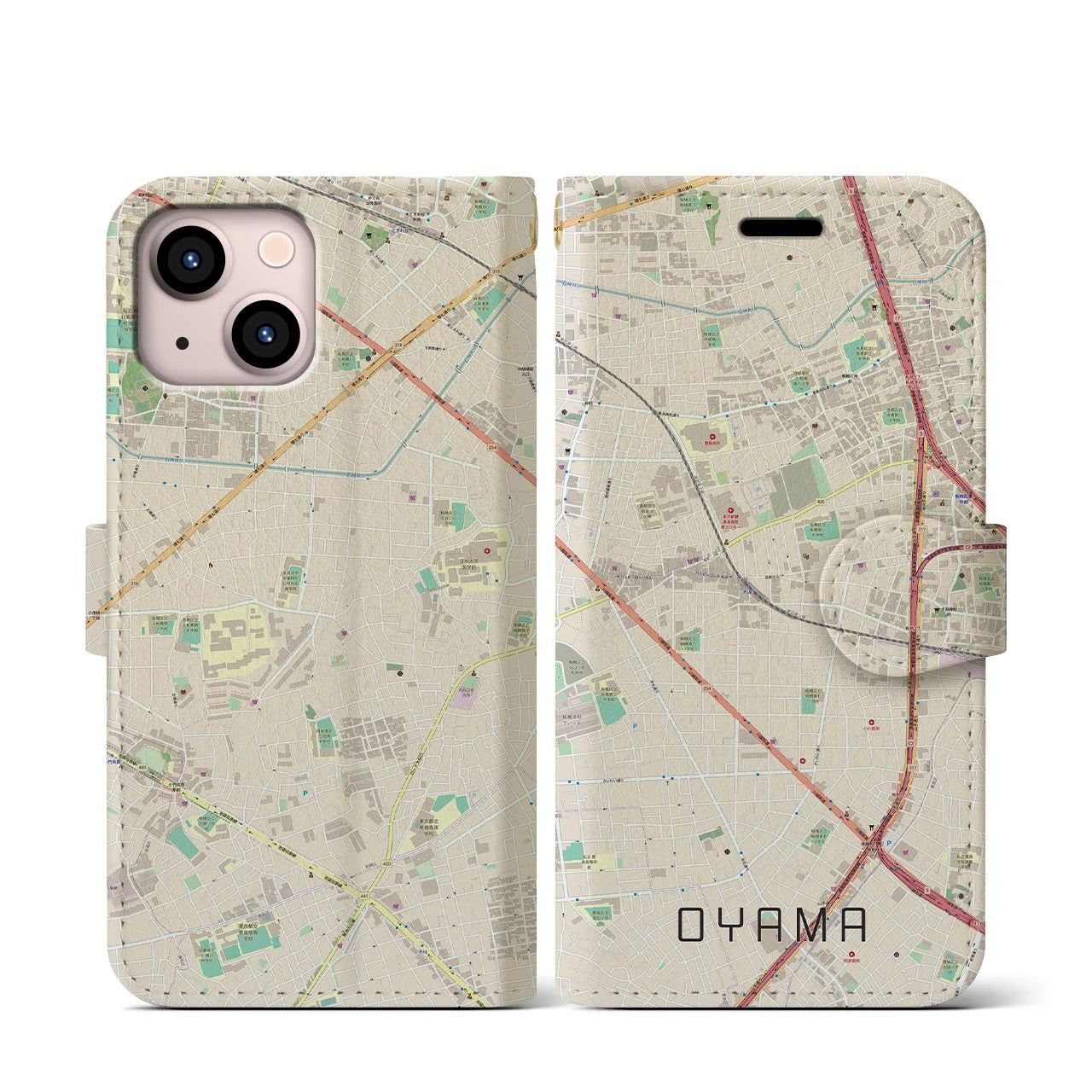 【大山（東京都）】地図柄iPhoneケース（手帳両面タイプ・ナチュラル）iPhone 13 mini 用