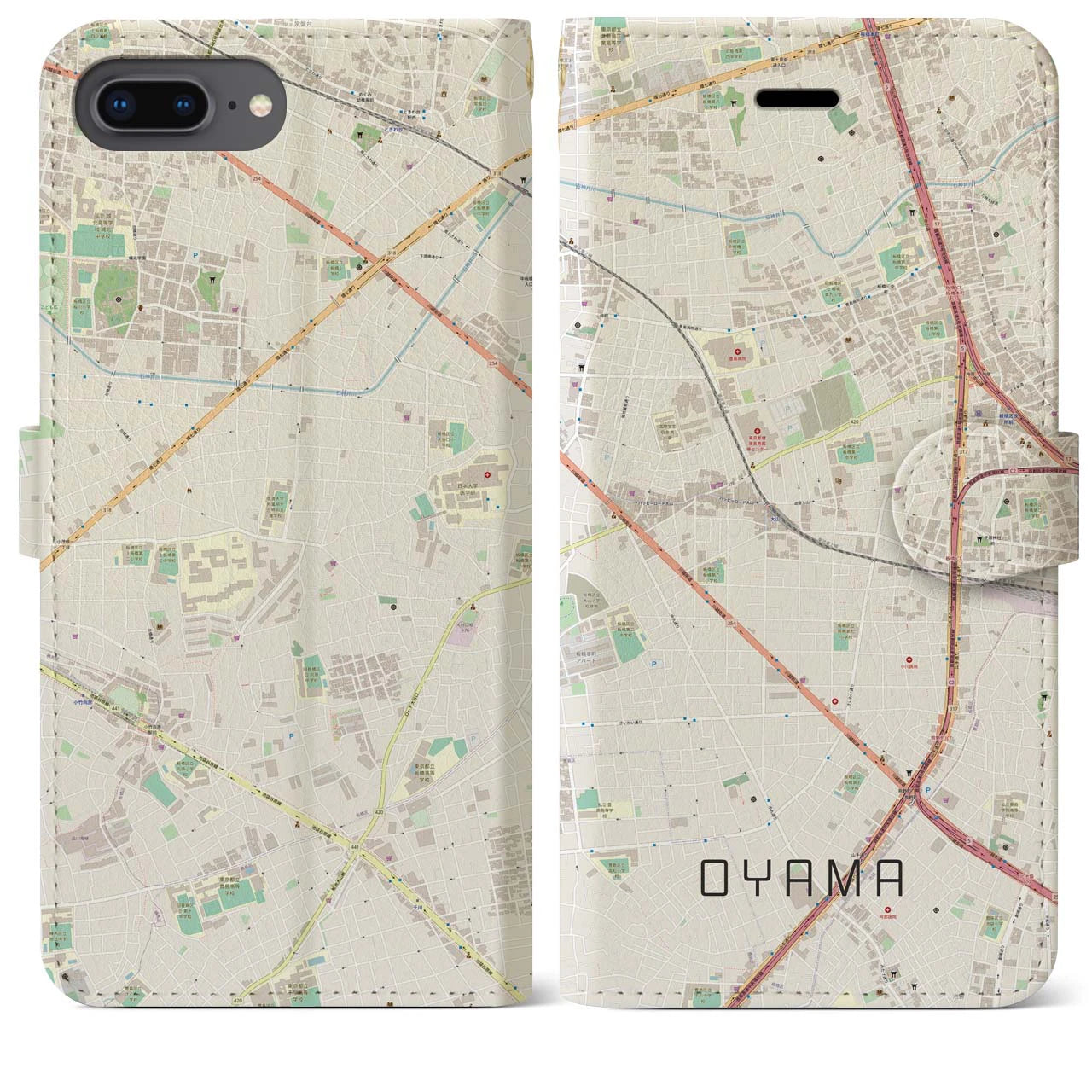 【大山（東京都）】地図柄iPhoneケース（手帳両面タイプ・ナチュラル）iPhone 8Plus /7Plus / 6sPlus / 6Plus 用
