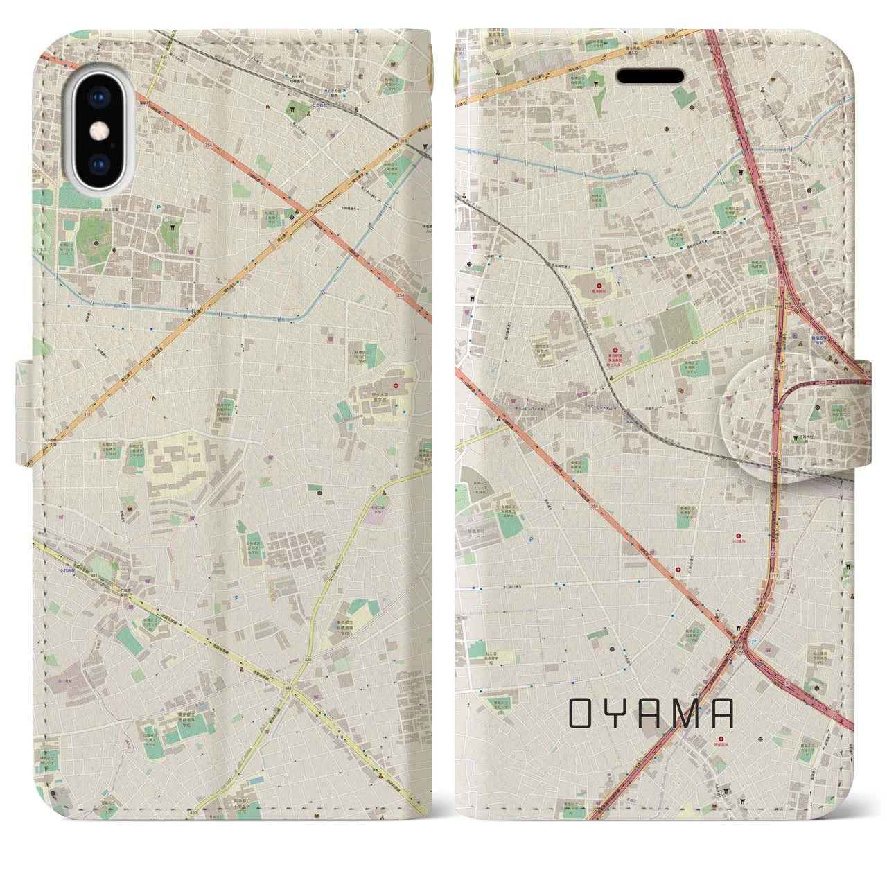 【大山（東京都）】地図柄iPhoneケース（手帳両面タイプ・ナチュラル）iPhone XS Max 用