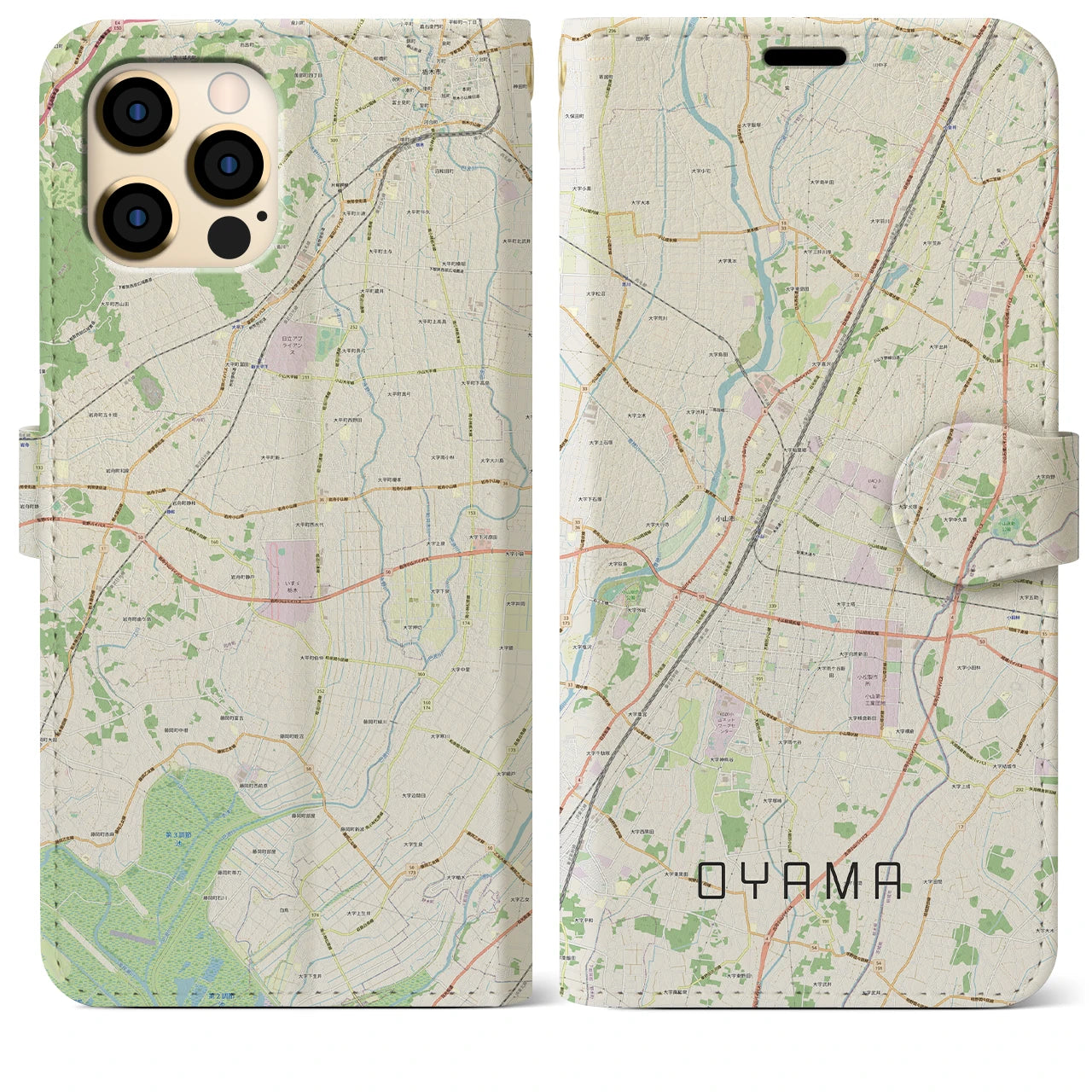 【小山】地図柄iPhoneケース（手帳両面タイプ・ナチュラル）iPhone 12 Pro Max 用