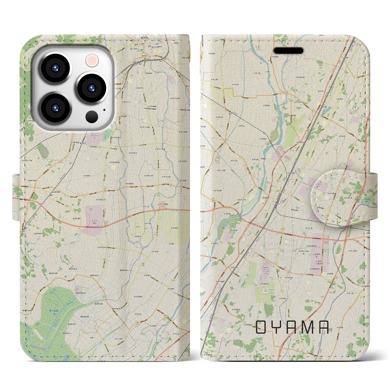 【小山】地図柄iPhoneケース（手帳両面タイプ・ナチュラル）iPhone 13 Pro 用