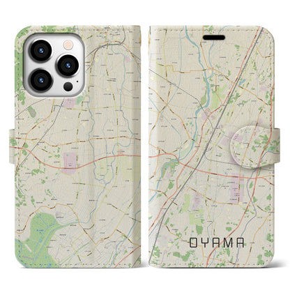 【小山（栃木県）】地図柄iPhoneケース（手帳タイプ）ナチュラル・iPhone 13 Pro 用