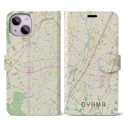 【小山（栃木県）】地図柄iPhoneケース（手帳タイプ）ナチュラル・iPhone 14 用